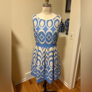 Taylor Blue and White Patterned Dress